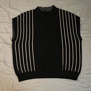 ANN TAYLOR Black and Tan Stripped Sleeveless Mock Neck Sweater